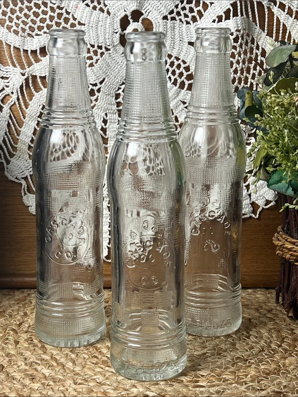 Vintage Cascade Co Seattle WA Embossed Soda Bottles Set of 3 Clear Glass